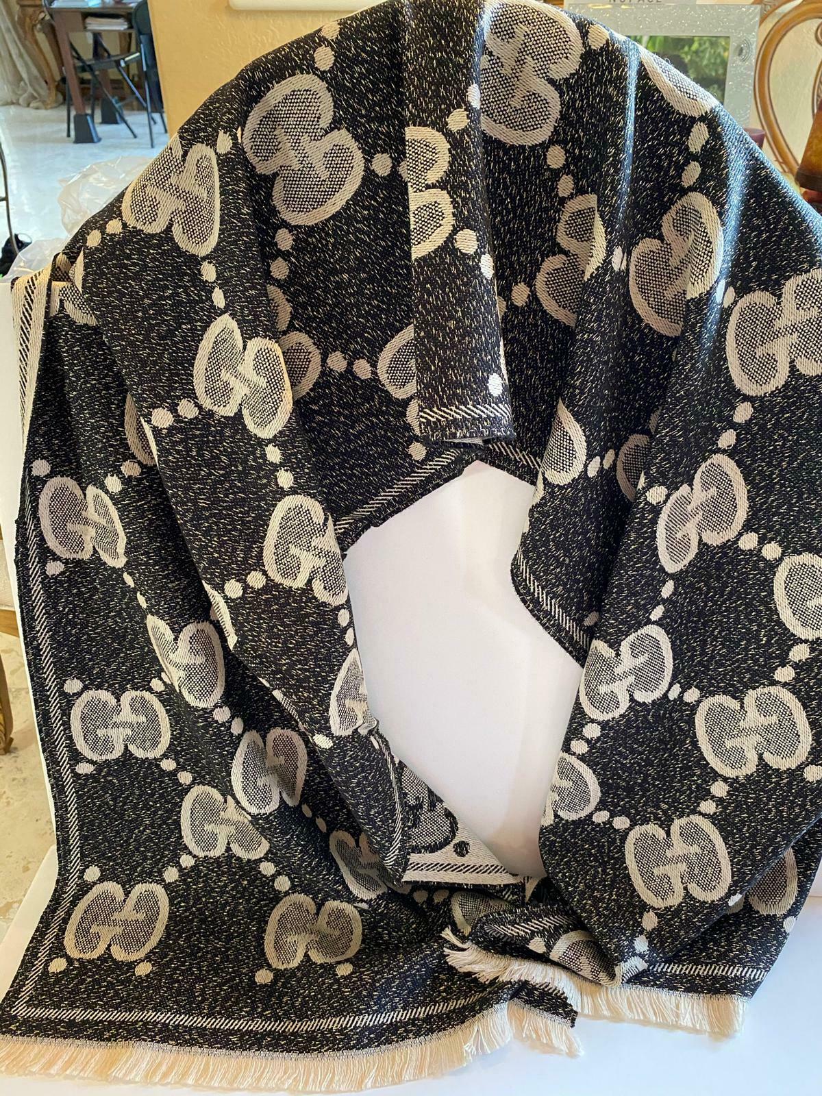 Black / Ivory GG Wool Jacquard Scarf